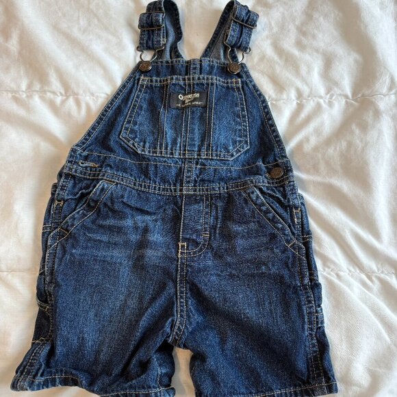 OshKosh B'gosh Denim Jeans Cotton Blue Shorts Overalls Size 24M - Picture 1 of 6